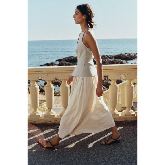 ZARA PLEATED SKIRT MIDI WAISTCOAT DRESS - Picture 4 of 6